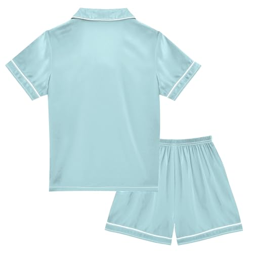 ODAWA Satin Pajama Set Powder Blue Short Sleeve Silk Button-down Sleepwear 5-6Y2