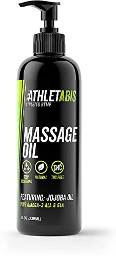 Athletabis Hemp Massage Oil for Sore Muscles - Relaxing Natural Body Massage Oil with Jojoba, Essential Oils, Plus Omega-3 ALA GLA - Perfect for Athletes Muscle Massage Therapy (8 Fl Oz)