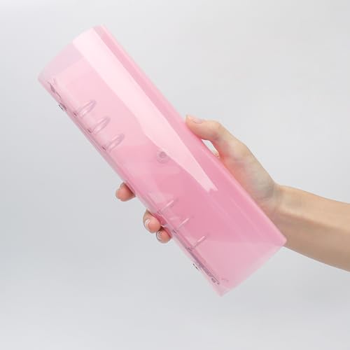 Classeur A5 rose en PVC souple transparent avec reliure métallique à 6 anneaux - 7