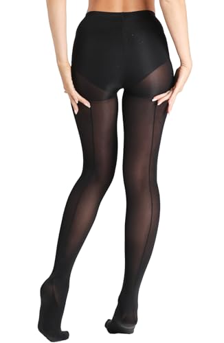 Indestructible Backseam Tights for Women, 40D Semi Sheer Control Top Pantyhose with Reinforced Toes Under Dress