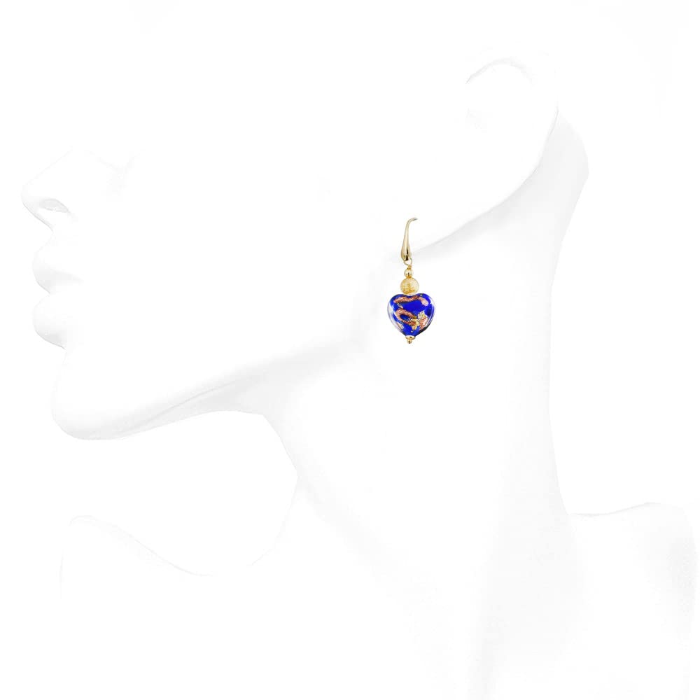 Venetiaurum - Orecchini con Pendenti a Cuore Blu in Vetro originale di Murano e Argento 925 - Gioiello made in Italy certificato