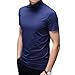 Rela Bota Mens Fashion T-Shirts Undershirts Thermal Underwear Tops Half Turtleneck Short Sleeve Slim Fit Basic Pullover Tees Blue