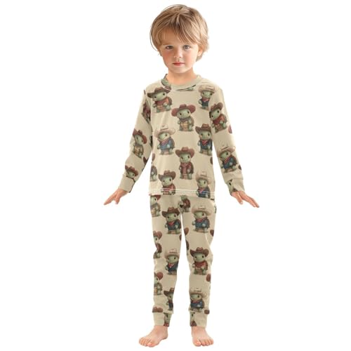 Pajama Sets Long Sleeve Cowboy Turtles Pattern Print Soft Comfy Sleepwear 2 Piece PJS 3-8T2