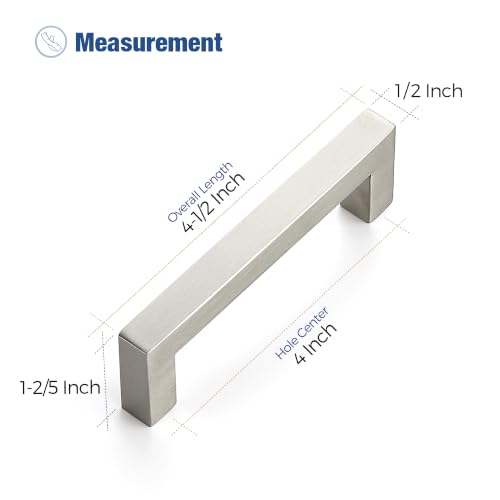 Image of Ravinte 30 Pack Kitchen Brushed Nickel Cabinet Handles 4 Inch Hole Center Stainless Steel Square Cabinet Pulls for Dresser Drawer Cupboard Handles with Screwdriver