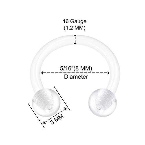 6Pcs Bioplastic Clear Curved Piercing Retainer 16 Gauge 5/16 8Mm Ball Helix Septum Earrings Cartilage Jewelry 2499 #TOP1