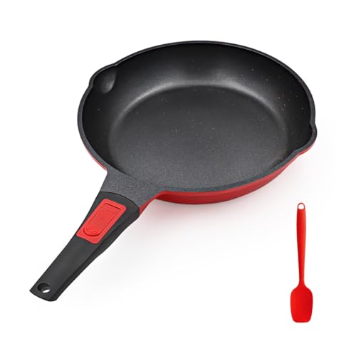 Bobikuke sartén antiadherente 24cm, sartén para freír con mango extraíble recubrimiento para todo tipo de cocinas (rojo-negro)