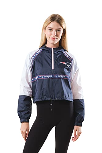 Ultra Game New England Patriots Women's Quarter Zip Hoodie Windbreaker Jacket (Available in Crop Top & Regular Length), Crop Top, X-Large
