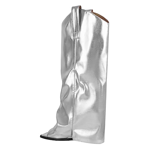 Richealnana Women's Fold Over Cowboy Cowgirl Western Style Boots Jeans Boots Calf High Open Square Toe for Women Breathable Pull On Boots2