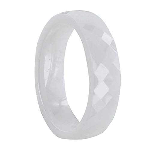 LES POULETTES BIJOUX - Bague Anneau Large Céramique Blanche Facettée - 6mm - Taille 54