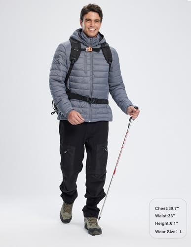 Image of fit space Mens Down Alternative Jacket Quilted Lightweight Packable Padding Coat with Detachable Hood