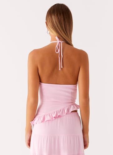 Womens 2 Piece Maxi Skirt Set Y2k Halter Ruched Cami Top Tiered Flowy Ruffle Skirt 2025 Summer Beach Outfits4