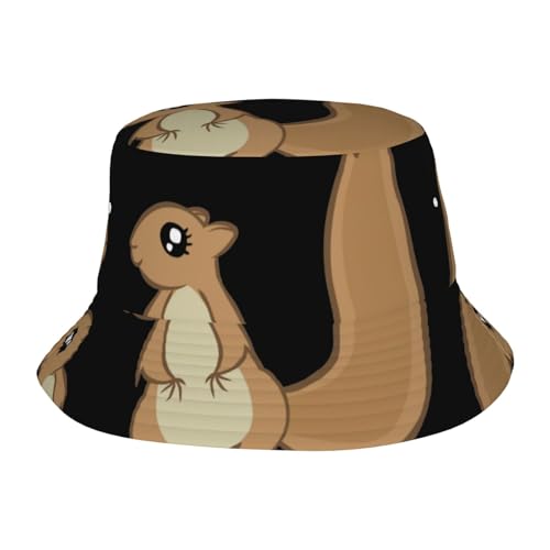 Gongjuy Sombrero de pescador de cuatro estaciones con diseño de ardilla de dibujos animados para adultos, protector solar, frío, UV, sombrero coreano a rayas, color negro