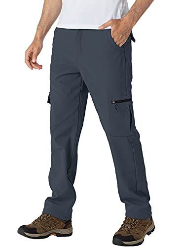 donhobo Men's Waterproof Trousers,Winter Walking Softshell Fleece Lined Outdoor Warm Hiking Climbing Camping Snow Ski Pants with Multi-Pockets Dark Grey 36-1