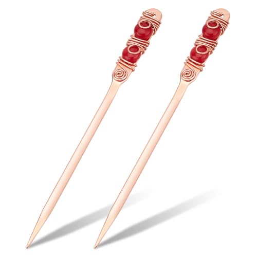 NBEADS 2 Pcs Beaded Letter Opener, Envelope Letter Opener with Wire Wrapped 2 Natural Jades Stainless Steel Letter Opener for DIY Gift Office Home Supplies, 9.1inch Long, Red