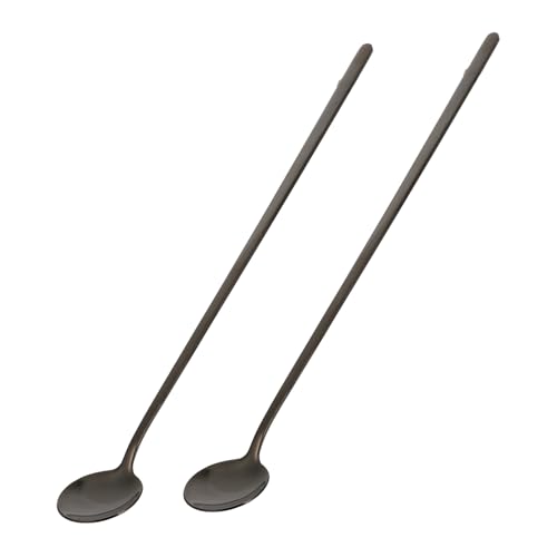 VINTORKY 2pcs Stainless Steel Ladle Long Stirring Spoon Tea Spoons Long Handle Serving Spoons Cocktail Shaker Spoon Coffee Whisk Handle Mixing Spoon Teaspoons Drinks Dessert Spoon Black