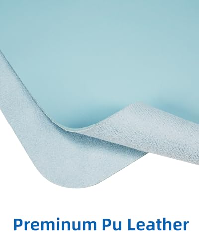 Image of AFIING Leather Desk Pad Protector,Mouse Pad,Office Desk Mat, Non-Slip PU Leather Desk Blotter,Large Desk mat,Waterproof Keyboard mat for Office /Home /Decor (Light Blue,35 inch inch x 17 inch inch)