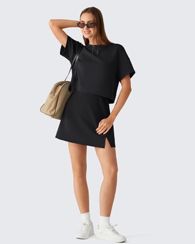 G4Free Black Skirts for Women A Line Stretchy Wasitband Summer Casual Short Skirts Front Slit Modal Soft Workwear with Side Pockets (Black,M) — view 6