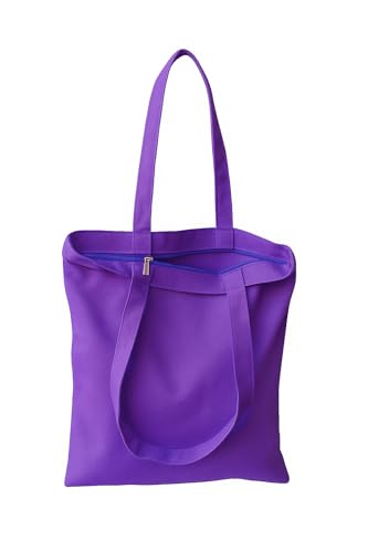 Bolsas de Tela Morada 35x40cm con Cremallera y Bolsillo. Ideales para Compras, Universidad, Trabajo. Tote Bag Grande y Reutilizable para Mujeres. Tela gruesa 345 g/m². Bolso Tela Morada Halloween