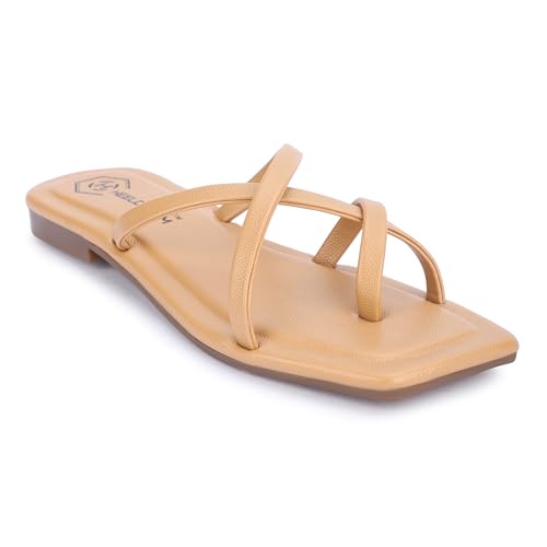 Image of Women's Strappy Slide Sandals, Square Toe, Casual Flat Slippers TPU Sole Comfortable Slip-On Flats for Casual & Dressy Looks