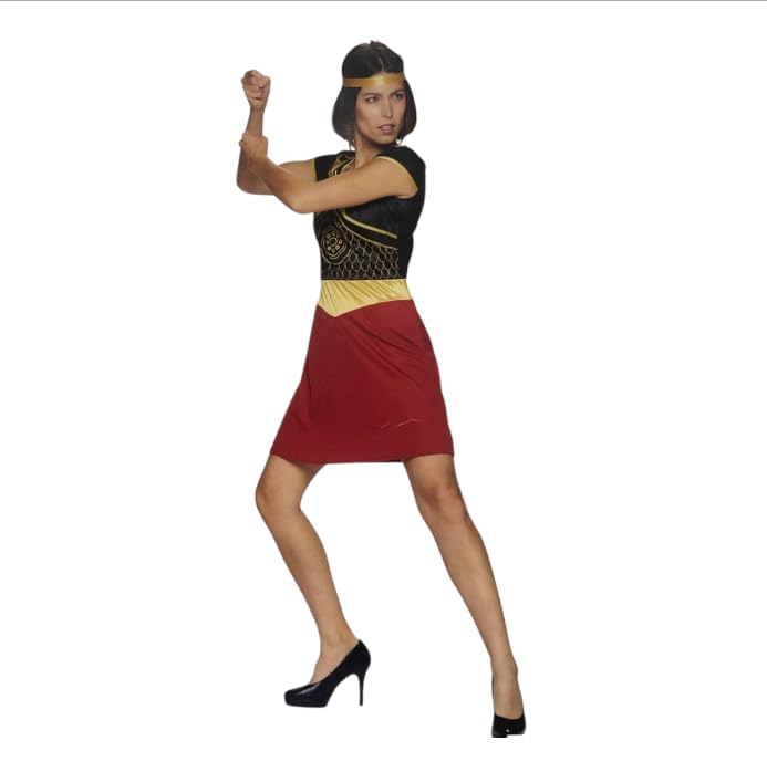 Body Pleasure Disfraz de caballero romano para mujer, color dorado, negro y rojo, vestido con diadema, talla M