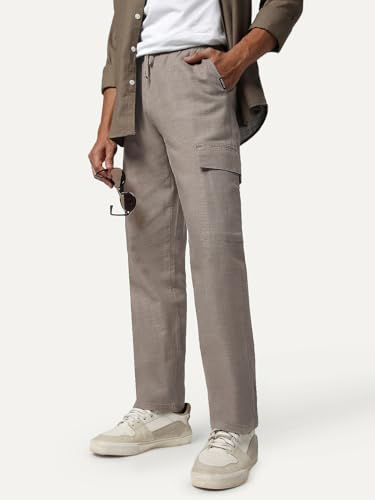 Image of Urbano Fashion Men's Straight Fit Linen Cargo Pants with 6 Pockets