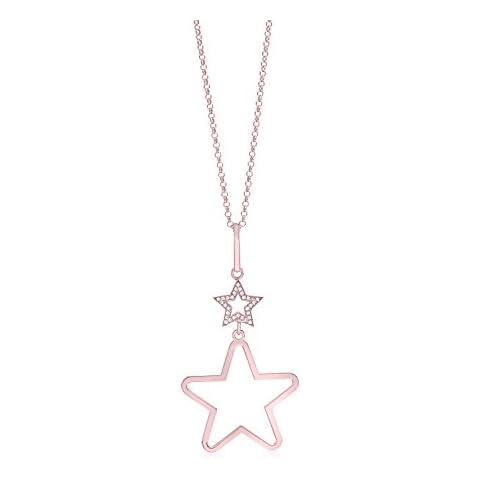 Unicornj Colgante de plata esterlina chapado en oro rosa, doble estrella grande, collar 18" Cover