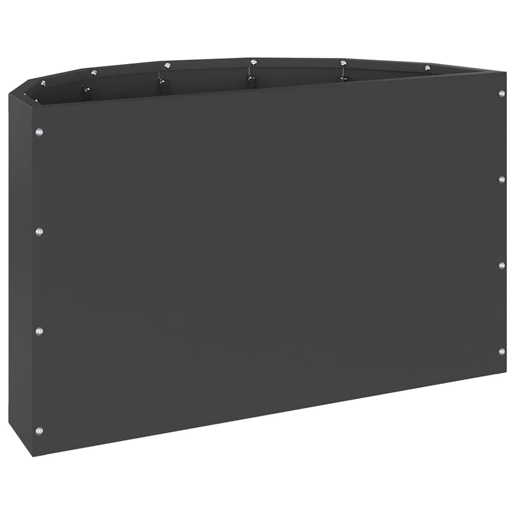 Pflanzkübel Schwarz 60 x 30 x 35 cm, Halbrunder Gartenpflanzer aus Stahl für Außenbereich, Modernes Metall Pflanzgefäß für Garten, Terrasse und Balkon, Stabiles Blumenbeet