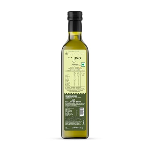 Image of Jivo Extra Virgin Olive Oil 250 ML Glass Bottle | Imported from Spain | Contains Vitamin E | Low in Saturated Fat | Natural and Cold Pressed Cooking Oil, for Dressings, Salad and Soups, Dips & Marinades.
