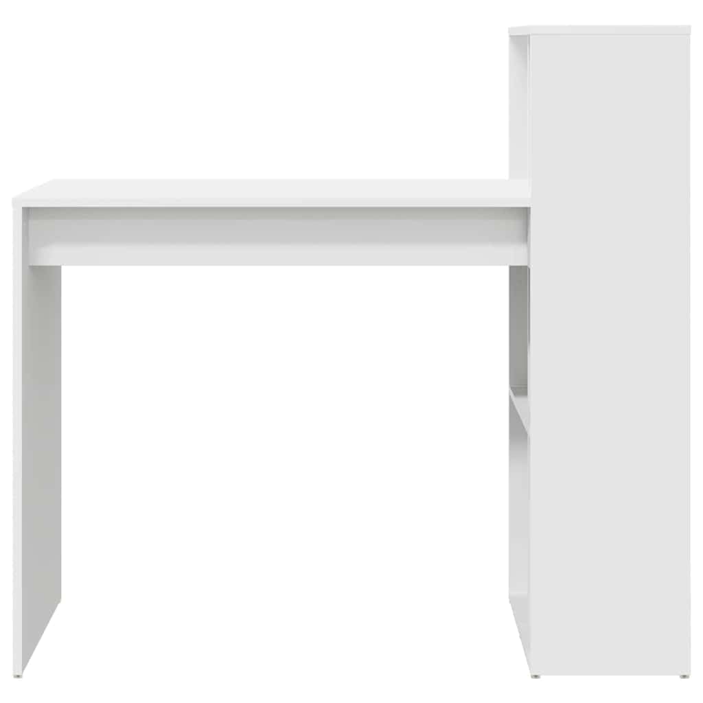 Biurko z regałem, białe, z materiału drewnopochodnego, 108 x 55 x 103,5 cm, stolik pod komputer, meble do gabinetu, biurko gamingowe, stół do jadalni, nowoczesne, funkcjonalne