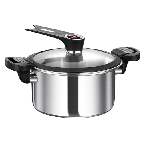 Olla a presión, olla portátil de acero inoxidable, doble asa, multifuncional, tamaño familiar, olla de cocción rápida | Ollas a presión de cocina resistentes para guisos, carne, frijoles, sopa y