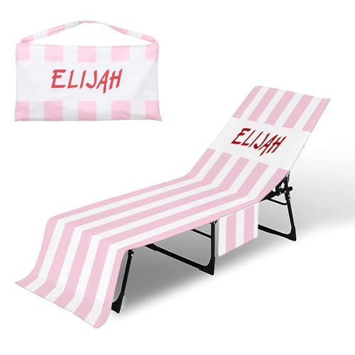 Sleeleece Personalised Lounger Mate Beach Towel,Personalised Striped Sun Lounger Beach Towel with Pockets,Lightweight Microfiber Custom beach Chair Cover towel for Summer Garden Pool Holiday Travel
