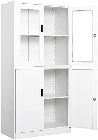 SISESOL Storage Cabinet with Doors and Shelves,Display Cabinet with Glass Doors, Freestanding Kitchen Pantry Cabinet with Glass Doors and Shelves for Home Office, Pantry,Kitchen Bathroom