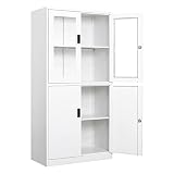 SISESOL Storage Cabinet with Doors and Shelves,Display Cabinet with Glass Doors, Freestanding Kitche