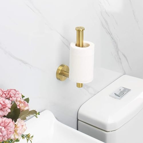 Image of Toilet Paper Roll Holder for Bathroom, Kitchen Tissue Roll Stand, 304 Grade Stainless Steel Wall Mount Hanger for Kitchen Accessories Items, Home and Bathroom Accessories, Brushed Gold