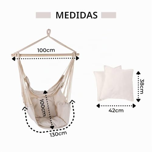 Columpio hamaca interior y exterior con asiento de cuerda colgante y 2 cojines 4