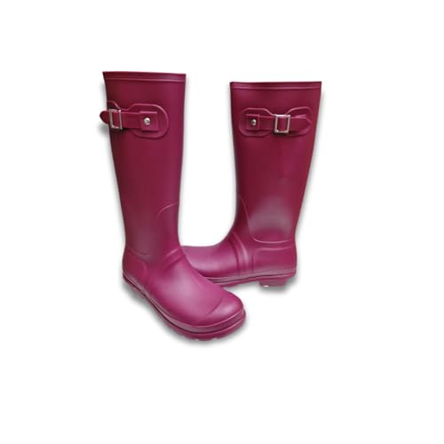Ladies Tall Calf Wellingtons PVC Rain Boots Dog Walking Hiking Outdoor Riding Comfort Wellies (Berry, UK Footwear Size System, Adult, Women, Numeric, Medium, 6) - Image 3