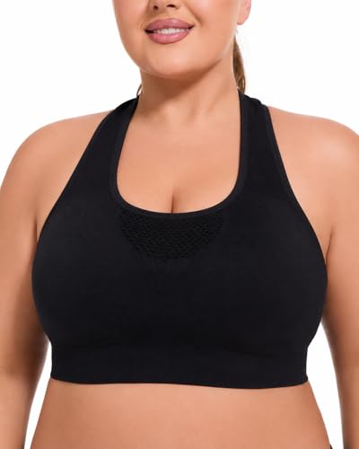 Image of FANCMISTERY Plus Size Sports Bra for Women Racerback Wireless Padded Bra for Yoga, Hiking, Cycling