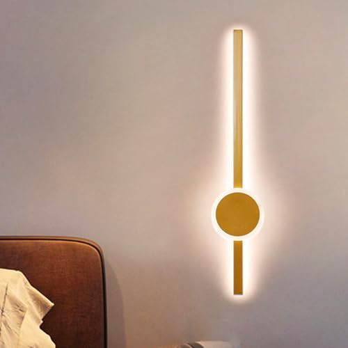 Aplique de pared LED de 60cm en aluminio oro, lámpara lineal moderna con luz cálida de interior