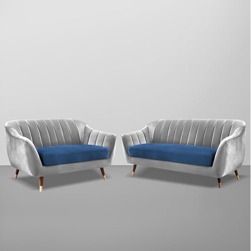 Image of Atticus 3+2 Seater Sofa Set for Living Room (Blue Grey Colour) Premium Fabric Sofa