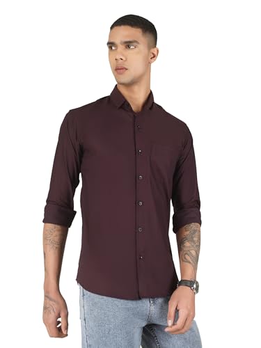 Image of Mens Cotton Lycra Full Sleeve Slim Fit Semi-Formal Shirt | Textured Pattern | Curved Hem