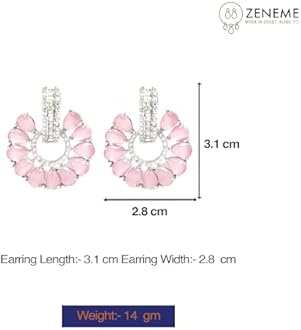 ZENEME Rhodium-Plated American Diamond Studded Floral Shaped Handcrafted Stud Earrings For Girls and Women