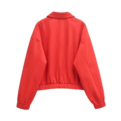 Women's Red Casual Loose Lapel Zipper Pocket Long Sleeve Jacket Coat Tops2