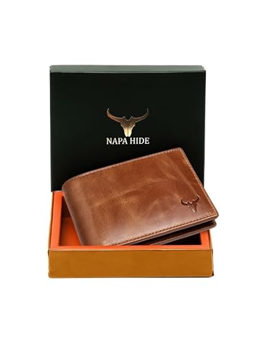 NAPA HIDE Leather Wallet for Men I Handcrafted I Credit/Debit Card Slots I 2 Currency Compartments I 2 Secret Compartments (Tan Crunch)