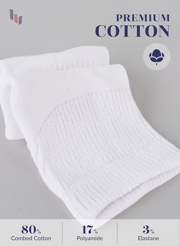 Hugh Ugoli Women's Cotton Diabetic Ankle Socks, Wide, Loose, Stretchy, Seamless Toe, Non Binding Top Semi Cushion, 3-6 Pairs