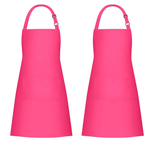 Jubatus 2 Pack 100% Cotton Aprons With 2 Pockets Cooking Chef Kitchen Adjustable Bib Apron For Women Men, Hot Pink #TOP9