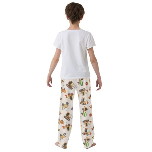 ZZXXB Cartoon Truck and Trailer Boys Long Pants Soft Trousers Elastic Waist Kids Lounge Bottoms with Pockets S-XL3