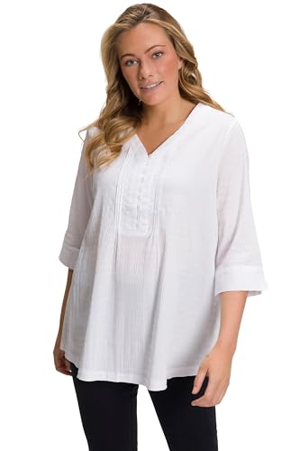 Ulla Popken Túnica Bubble, Pliegues pespunteados, Escote en Forma de corazón, Manga 3/4 Blanco Nieve 62+ 797450200-62+