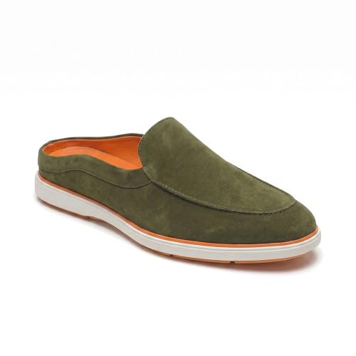 Image of HAYES LONDON Riviera Italian Suede Leather Backless Slip-On Mule Loafers for Men | Casual Summer Walk Half Shoes | Comfortable Open-Back Driving Loafers