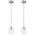 VONLUCE Pendant Lights Kitchen Island, Brushed Nickel Pendant Light Fixtures with E26 Base & Adjustable Cable, Modern Pendant Lighting with Glass Shade for Living Room Bedroom Hallway, 2 Packs
