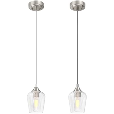 VONLUCE Pendant Lights Kitchen Island, Brushed Nickel Pendant Light Fixtures with E26 Base & Adjustable Cable, Modern Pendant Lighting with Glass Shade for Living Room Bedroom Hallway, 2 Packs
